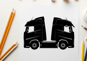Silhouette of a semi truck with two driver cabins