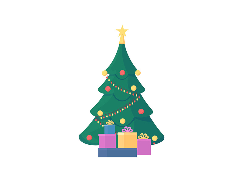 Christmas tree flat color vector object