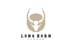 LongHorn Animal Logo Design, Farm Retro Vintage Horn Minimalist Simple Template Illustration