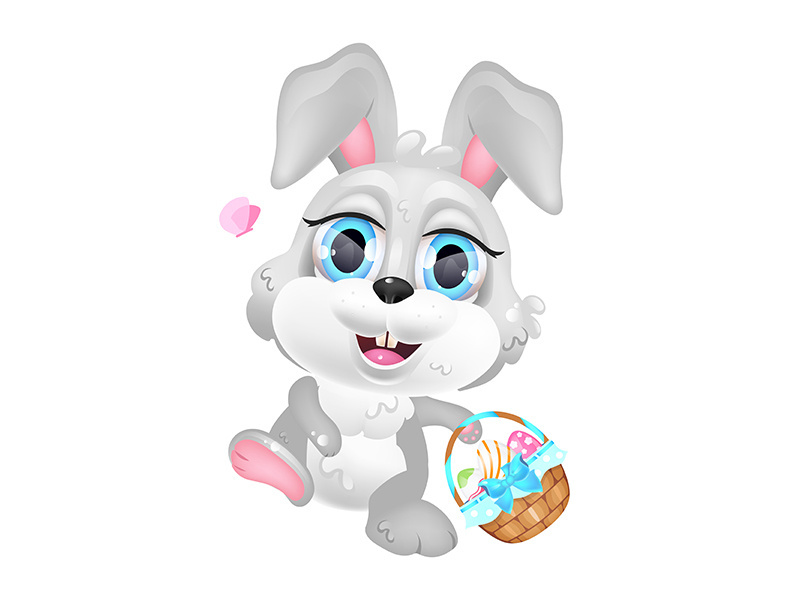 Cute bunny with Easter basket kawaii cartoon vector character