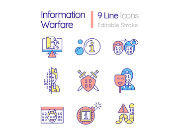 Information warfare RGB color icons set preview picture
