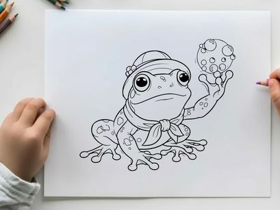 Cute frog juggling bubbles vector illustration flat design