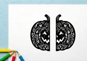Decorative Halloween pumpkin silhouette with intricate patterns and carved face