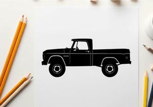 Silhouette of a classic pickup truck with a single cab