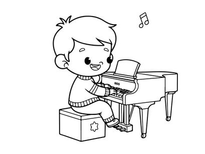 Child playing piano music joy vector illustration