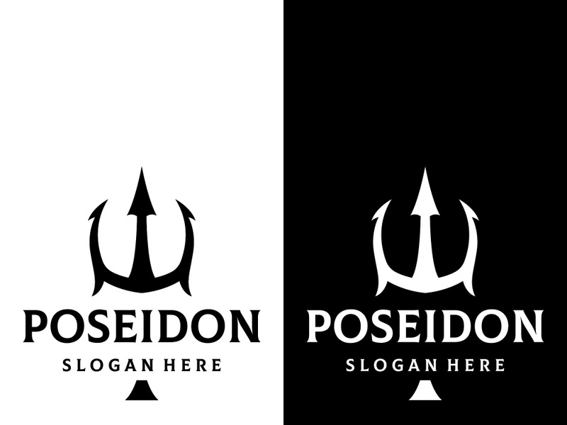 Retro vintage poseidon trident logo design.