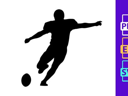 Silhouette of a soccer player kicking a ball in mid air motion