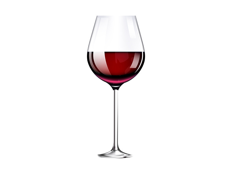 Wineglass with burgundy wine realistic vector illustration