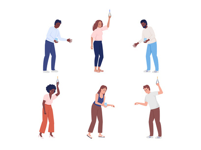 People expressing empathy semi flat color vector characters set