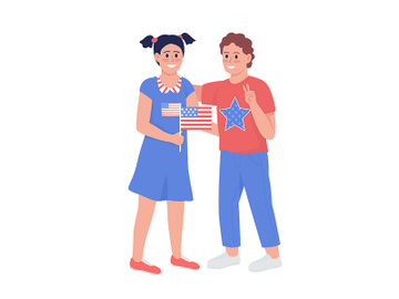 Happy kids with American flag semi flat color vector characters preview picture