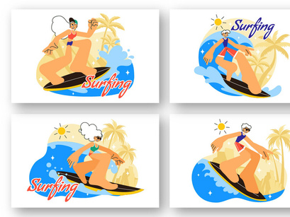 10 Summer Beach Surfing Illustration