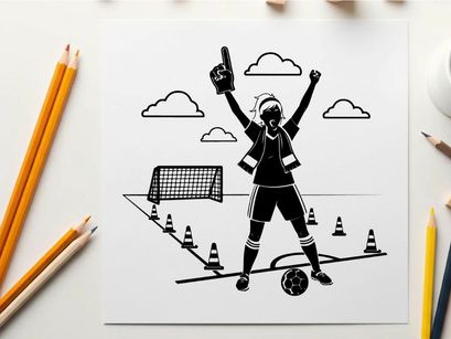 Silhouette of a triumphant soccer goalkeeper in silhouette celebration