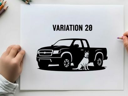 Silhouette of a pickup truck with a dog silhouette