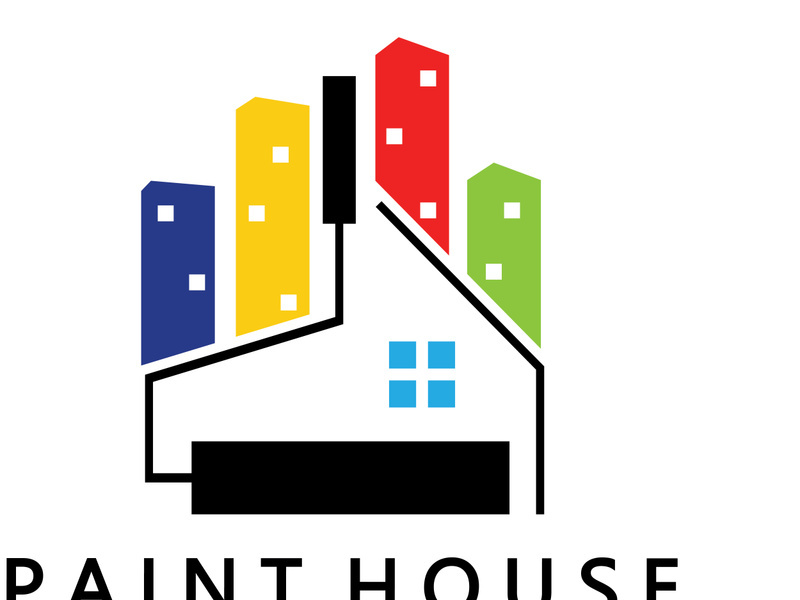 logo icon illustration house paint with a blend of brushes and rollers for house wall paint design, minimalist house, painting, interior, building, property business, wallpaper, vector concept