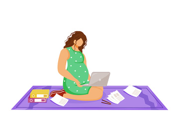 Pregnant freelancer woman with laptop doing her work flat vector illustration preview picture