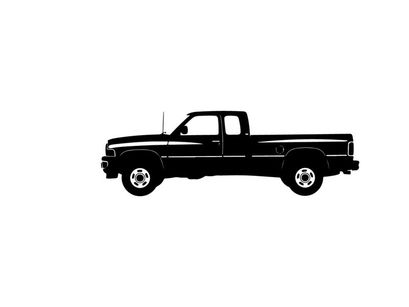 Silhouette of a classic pickup truck with a long bed and two doors
