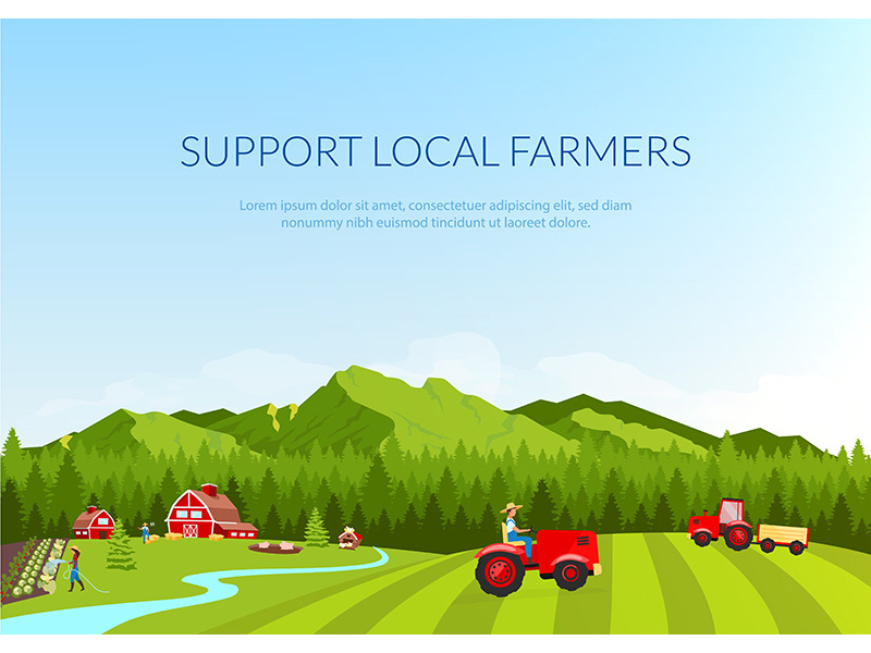 Support local farmers banner flat vector template