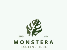 Monstera deliciosa leaf nature logo design, flat plant icon design illustration template