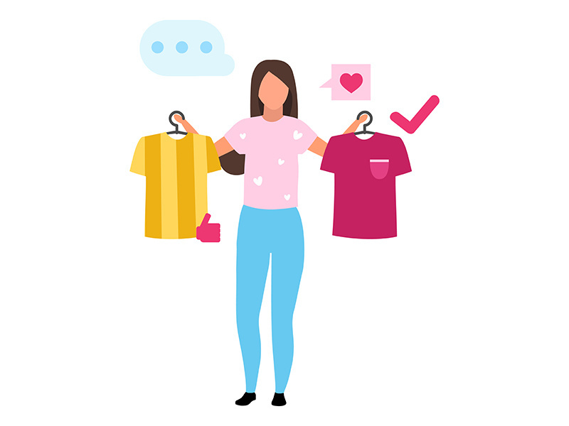 Girl buying t shirt flat vector illustration