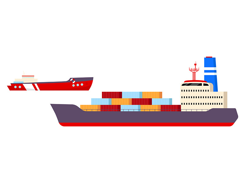 Freight ships flat color vector objects set