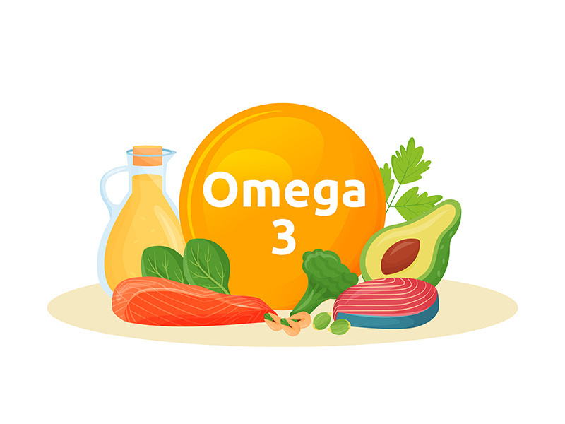 Products reach of omega 3 cartoon vector illustration
