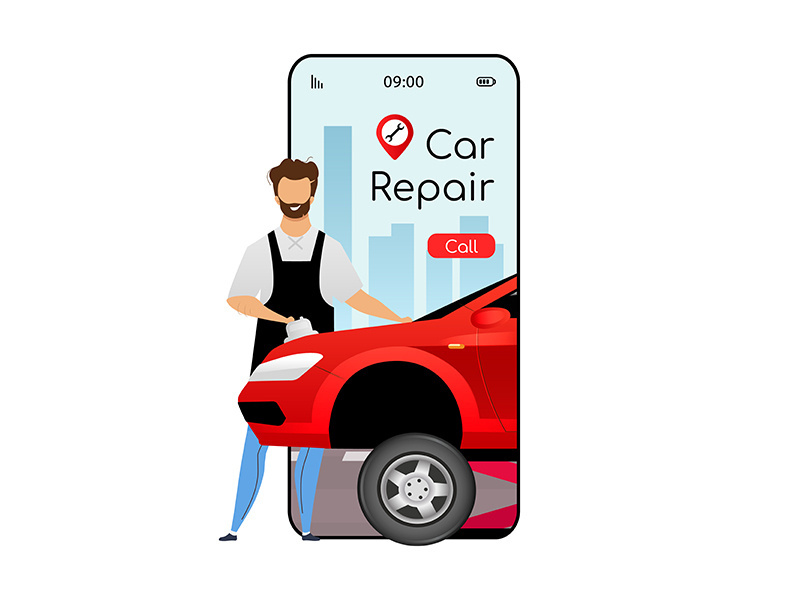 Car repair cartoon smartphone vector app screen by NTL ~ EpicPxls