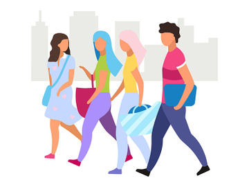 Friends go shopping together flat vector illustration preview picture