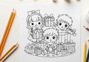 Children celebrating Christmas with gifts vector illustration