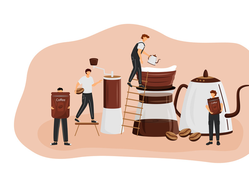 Coffee brewing methods flat concept vector illustration