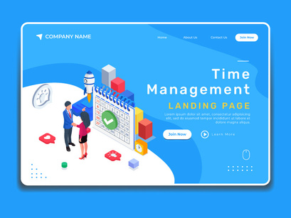 Time management isometric landing page illustration template