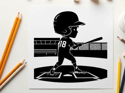 Baseball player silhouette at home plate ready to swing