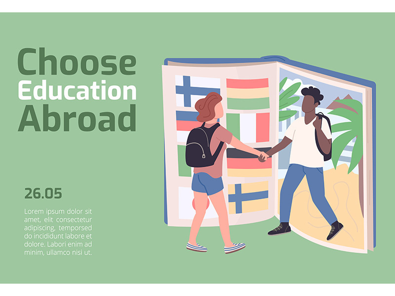 Choose education abroad banner flat vector template