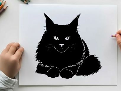 Silhouette of a black cat with chain around neck and paws