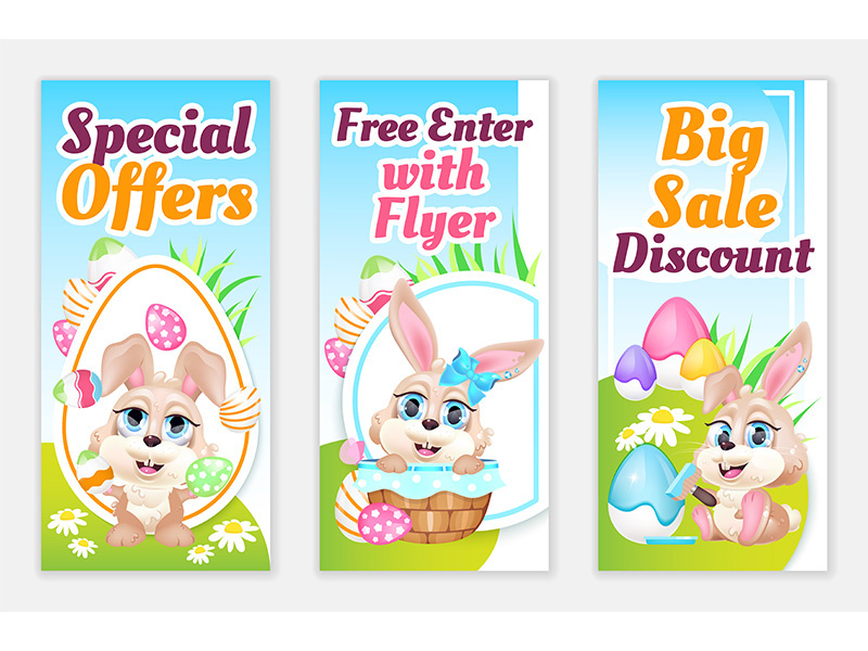 Easter flyers flat vector templates set