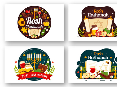 12 Happy Rosh Hashanah Illustration