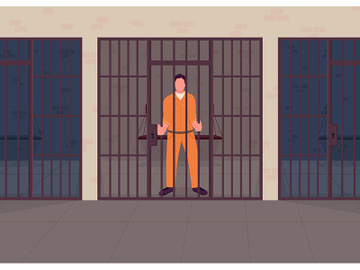 Criminal in prison flat color vector illustration preview picture