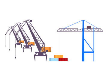 Industrial cranes flat color vector objects set preview picture