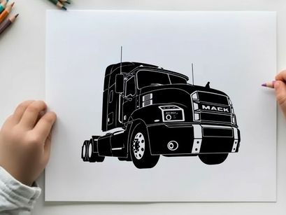 Silhouette of a mack truck semi truck front view