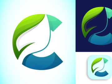 English alphabet with negative space leaf logo vector template. Gradient logo design preview picture