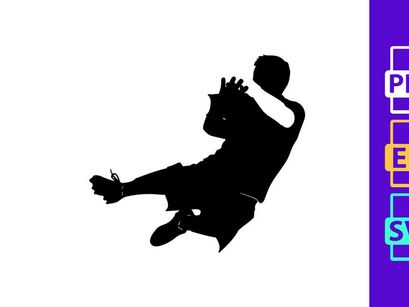 A black silhouette of a person jumping in mid air with arms raised
