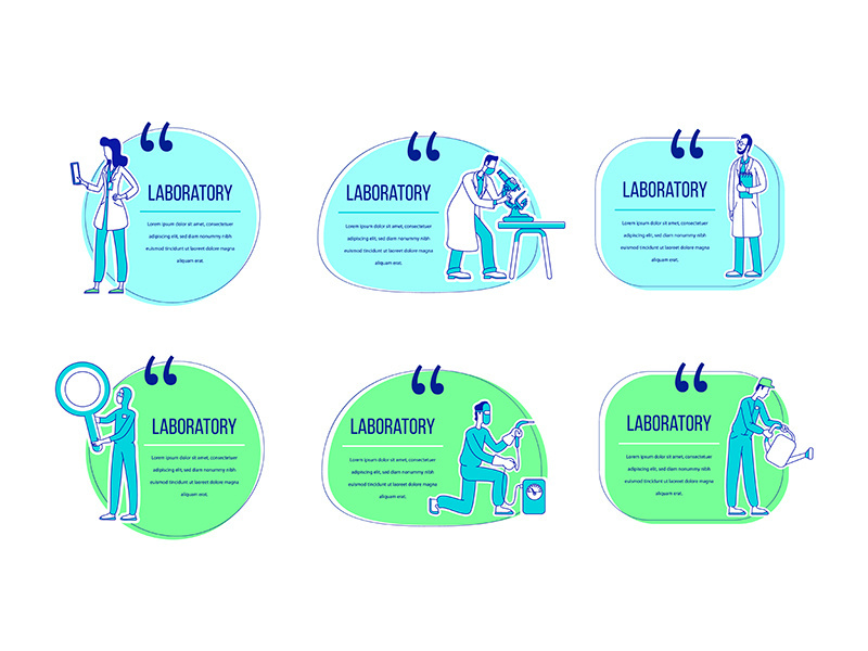 Laboratory flat silhouette vector character quotes set