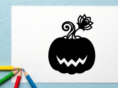 Schwarze Halloween-Kürbislaterne mit gruseligem Gesicht und Rosen-Topper