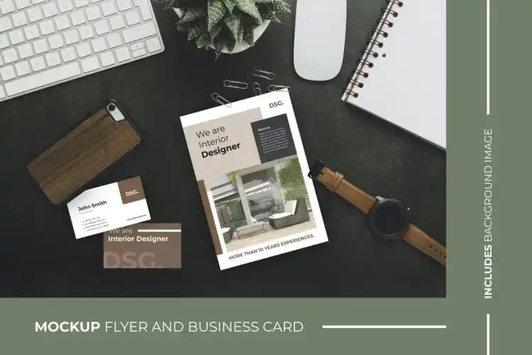 Business Card and Flyer Brochure Mockup