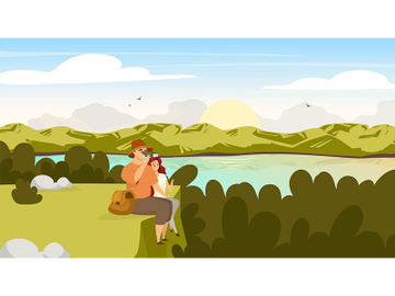 Backpacker couple flat vector illustration preview picture