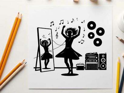 Silhouette of a woman dancing to music silhouette