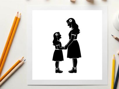 Silhouette of a woman and a little girl holding hands