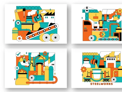 10 Steelworks Vector Illustration