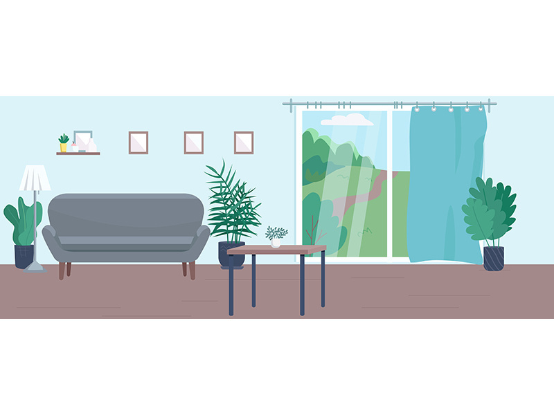 Empty living room flat color vector illustration