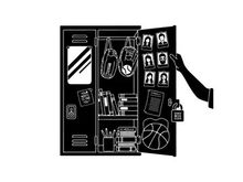 Silhouette of a black bag with various items inside and on it