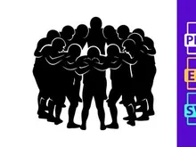 A group of people standing together in a circle holding hands in unity and solidarity